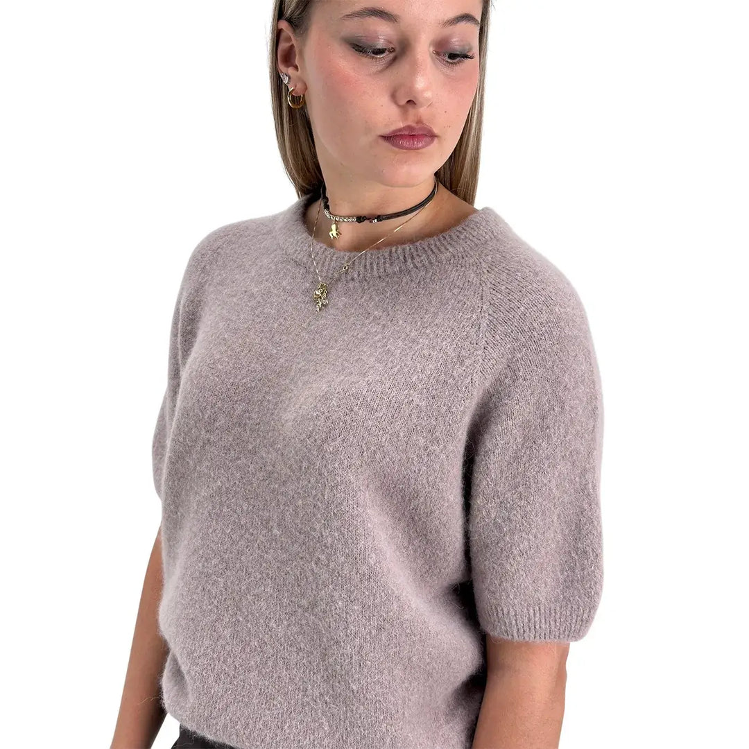 Bassini Maglia Donna Glicine Girocollo Oversize con Maniche Corte Raglan e Orlo a Costine