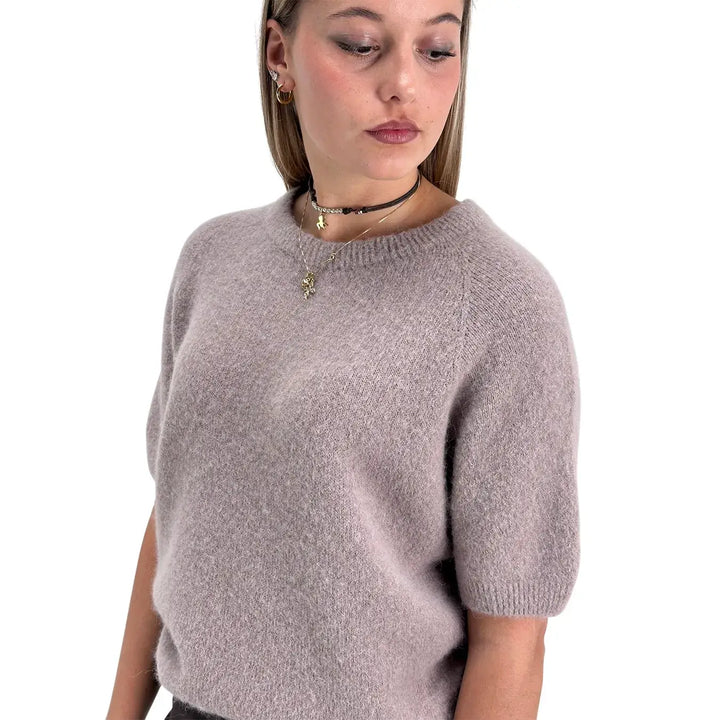 Bassini Maglia Donna Glicine Girocollo Oversize con Maniche Corte Raglan e Orlo a Costine