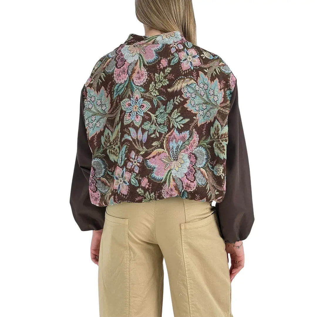 Bassini Bomber Donna Vino Jacquard con Maniche Cioccolato, Tasche Laterali e Imbottitura