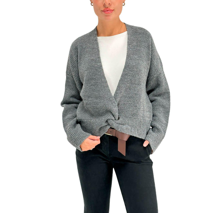 Motel Maglia Donna, Cardigan, Incrocio Frontale, Grigio