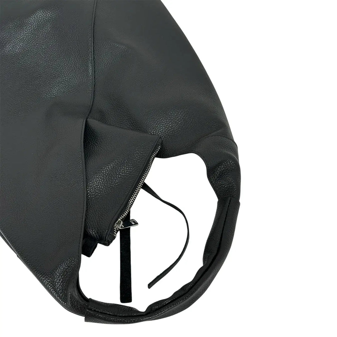 Bassini Borsa Donna Sacca Nera Destrutturata con Lacci in Pelle e Pochette Interna