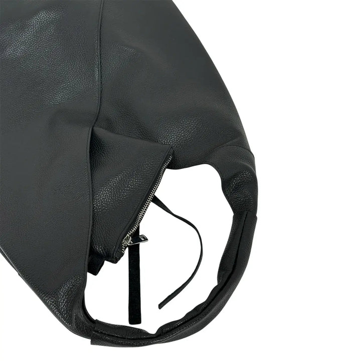 Bassini Borsa Donna Sacca Nera Destrutturata con Lacci in Pelle e Pochette Interna