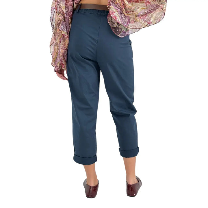 Bassini Pantaloni Donna Petrolio Oversize con Doppia Pence, Elastico in Vita e Cintura