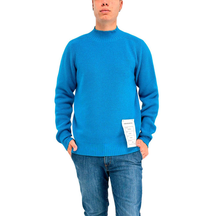 Amaránto Maglia Uomo, Modello Basic, Girocollo, Pura Lana, Blu