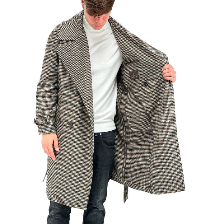 MarKup Cappotto Uomo, Doppiopetto, Pied de Poule, Marrone