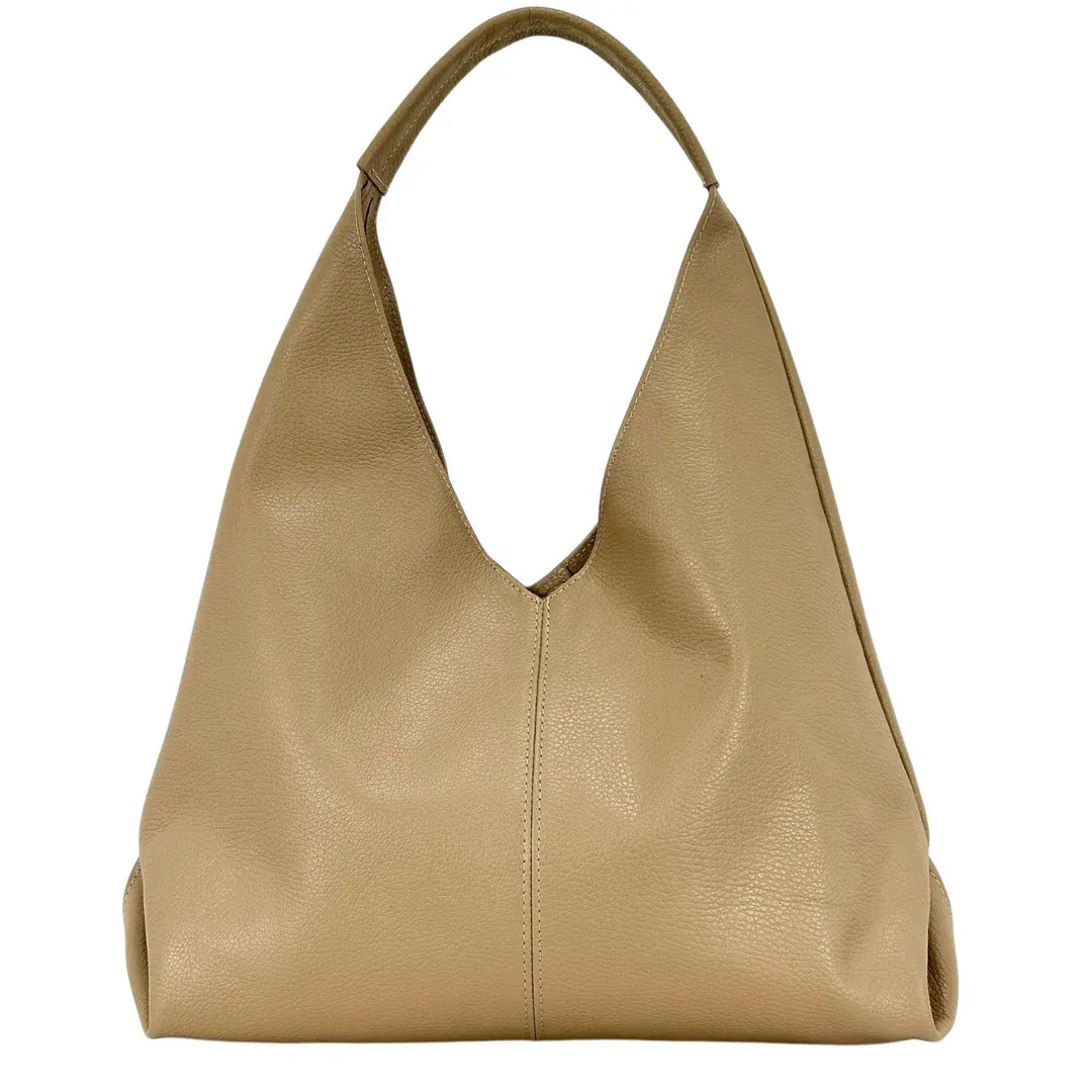 Bassini Borsa Donna a Sacca in Pelle Taupe con Chiusura Magnetica e Pochette Interna con Tracolla