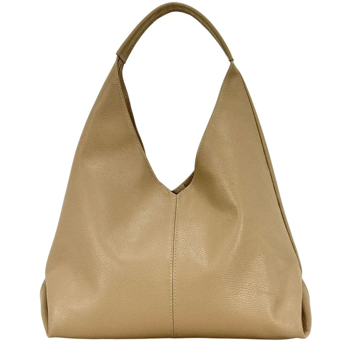 Bassini Borsa Donna a Sacca in Pelle Taupe con Chiusura Magnetica e Pochette Interna con Tracolla