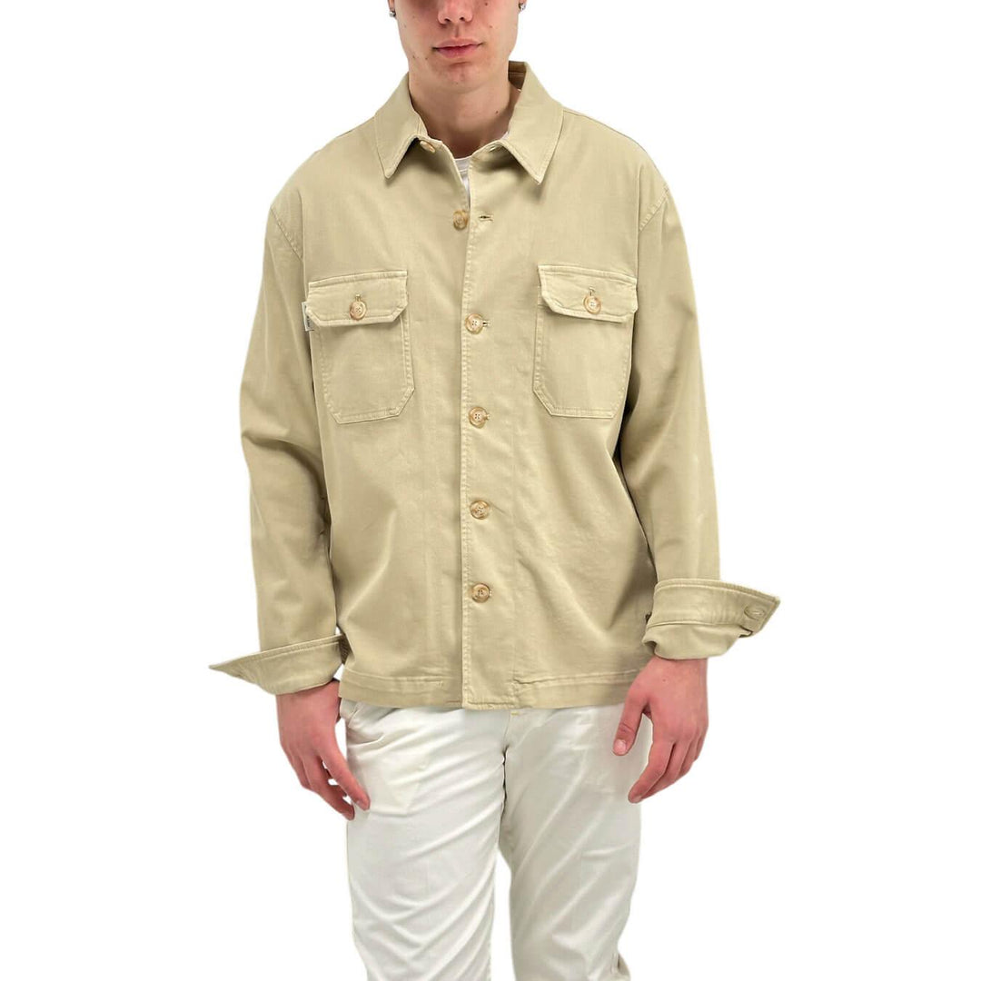 BL.11 Block Eleven Camicia Uomo, Overshirt, Goffrata, Cotone, Beige