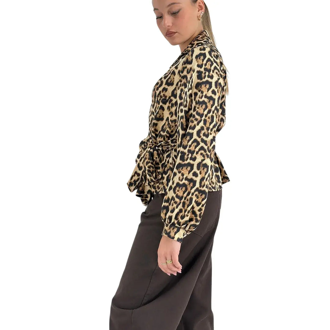 Bassini Camicia Donna Maculata Incrociata con Fiocco Laterale ed Elastico sul Retro