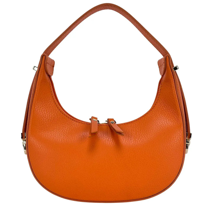 Bassini Borsa Donna Mini in Pelle Arancio con Tracolla Regolabile e Chiusura Zip