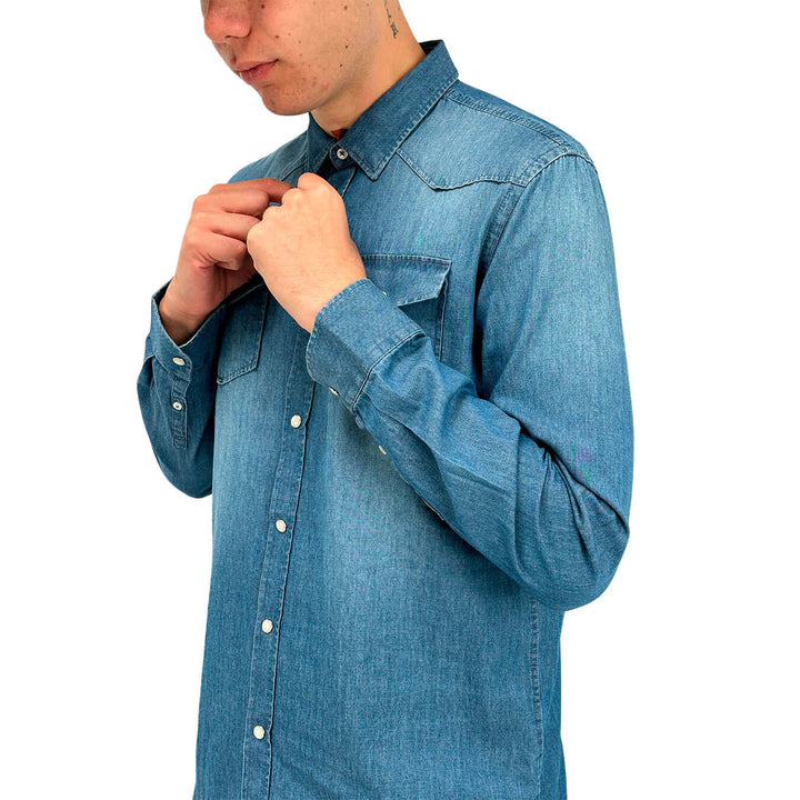 MarKup Camicia Down Uomo, Denim, Collo Classico, Bottoni, Blu