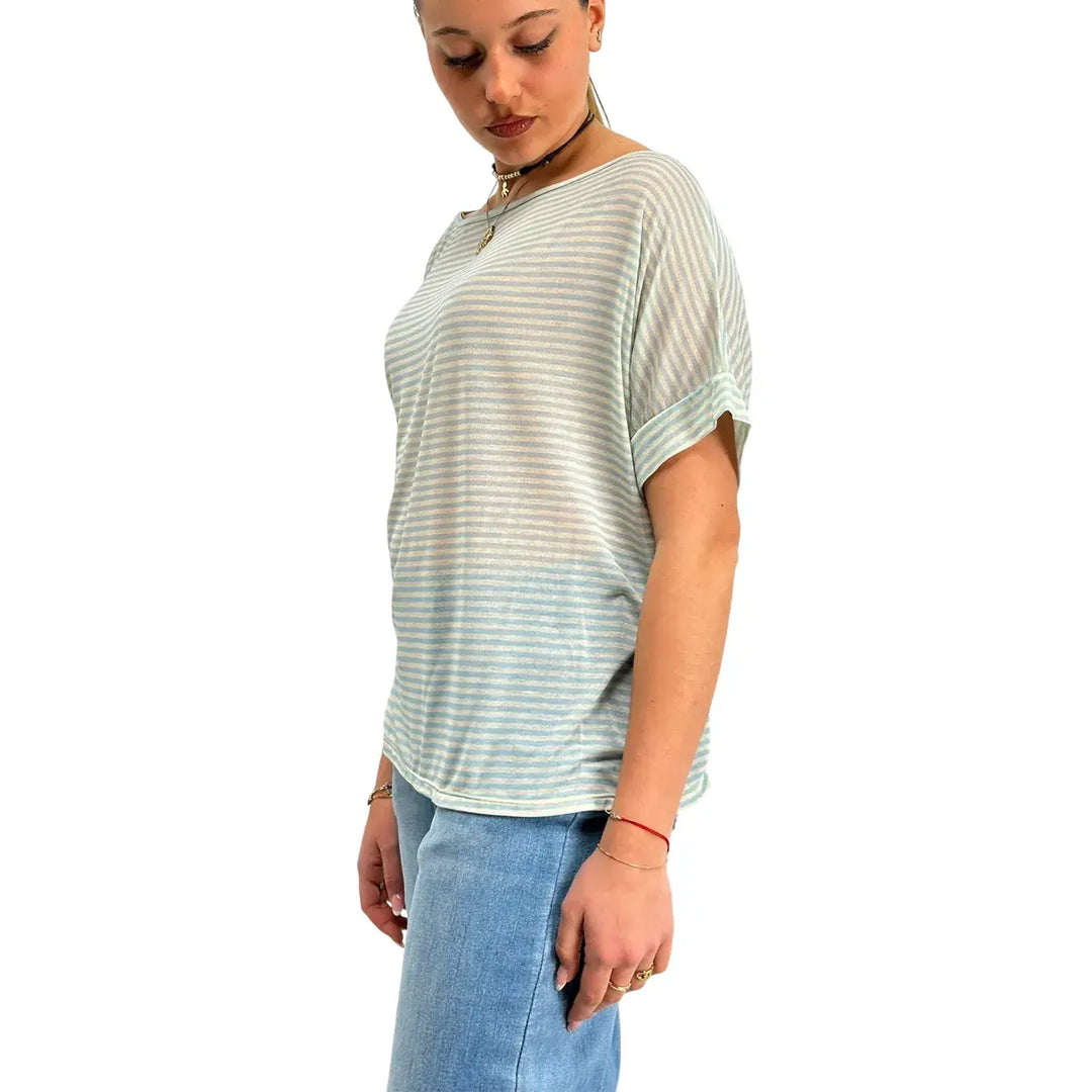 Bassini, Maglia a Righe, Donna, Beige e Smeraldo