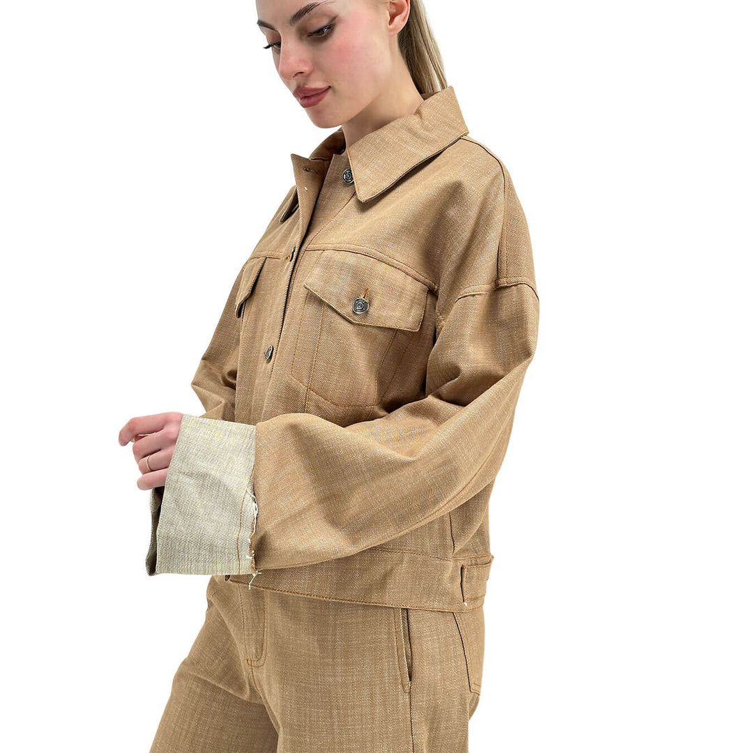 Kontatto Giubbotto Donna, Corto, Stile Trucker, Cotone, Beige