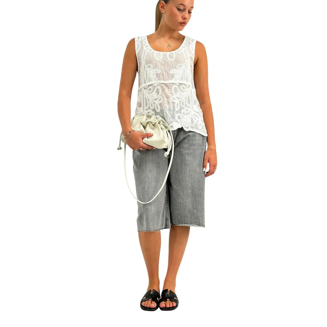 Bassini Bermuda Donna Grigio in Denim con Vestibilità Casual