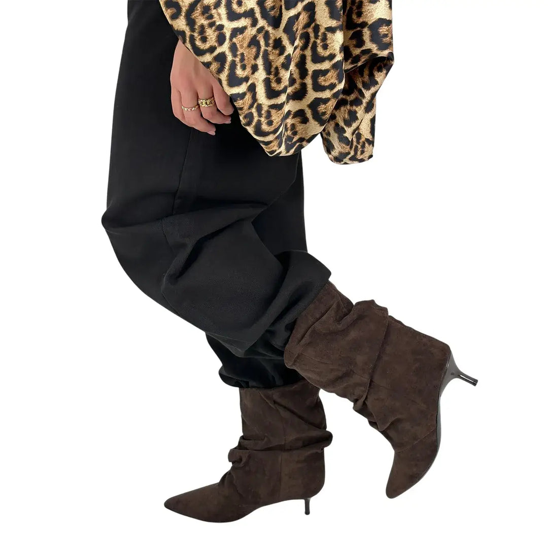 Bassini Pantaloni Donna Banana Nero in Bull di Cotone Oversize a Cinque Tasche