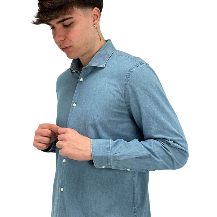 MarKup Camicia Uomo, Basic, Colletto Classico, Denim, Blu