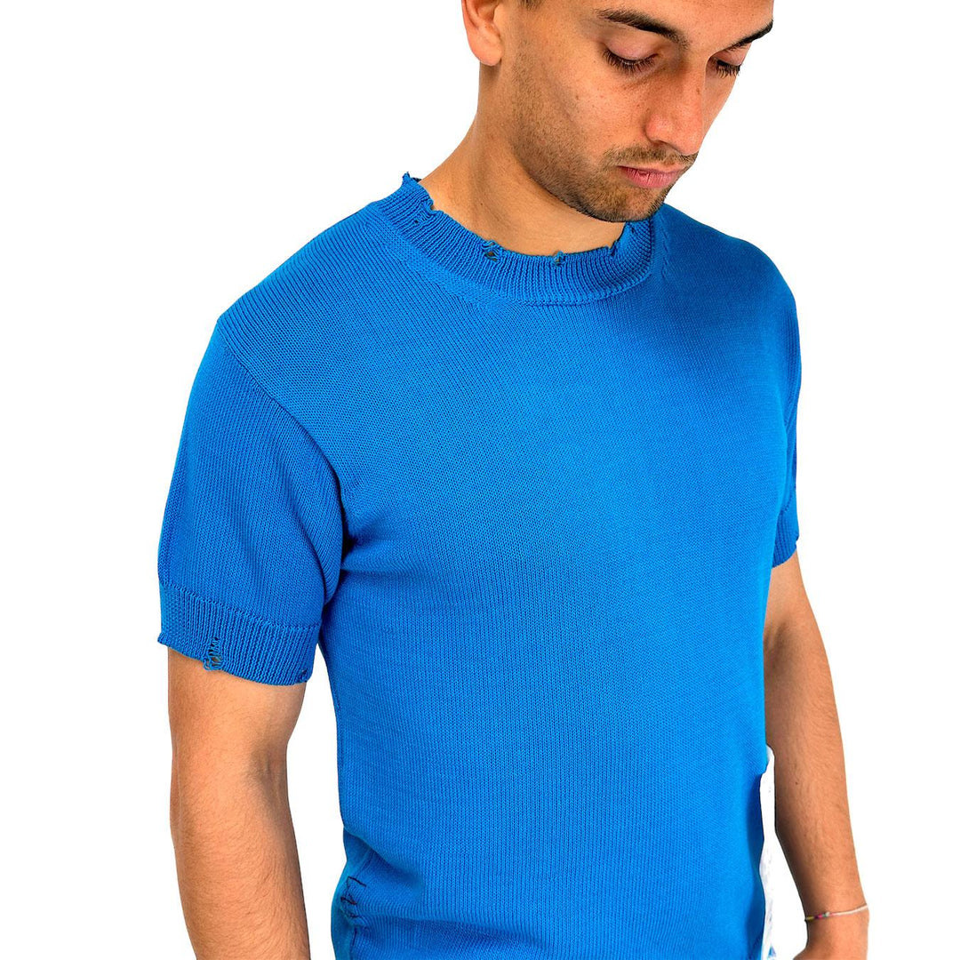 Amaránto Maglia Uomo, T-Shirt Uomo, Girocollo, Cotone, Basic, Blu