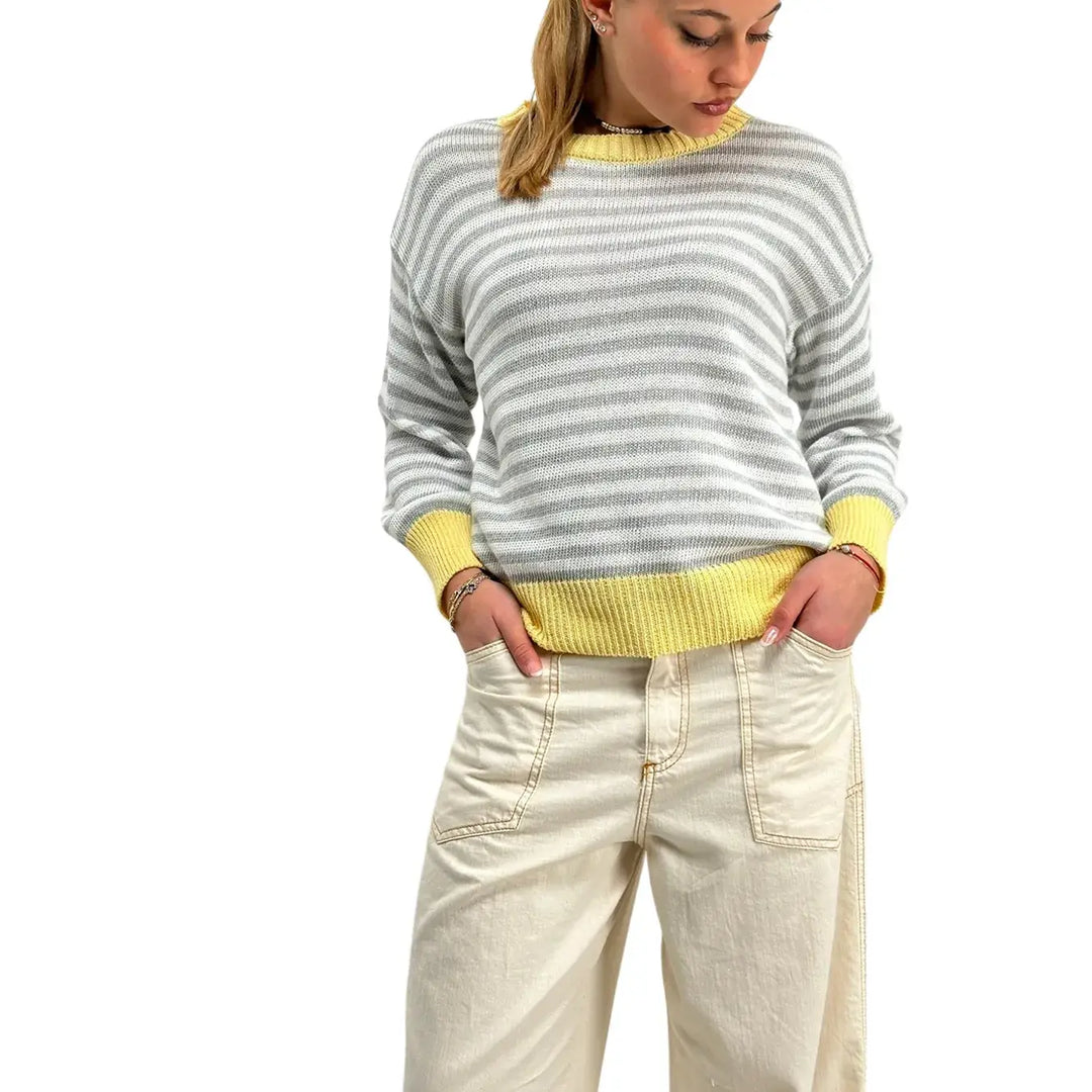 Bassini, Maglia a Righe, Donna, Cotone, Grigio e Bianco