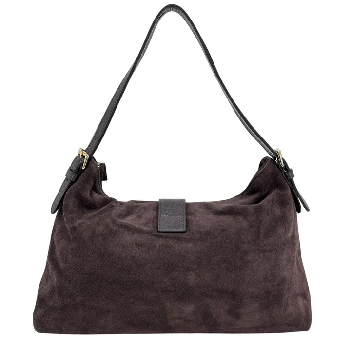 Bassini Borsa Donna in Pelle Scamosciata con Due Manici, Tracolla Intercambiabile e Girello Oro Cioccolato