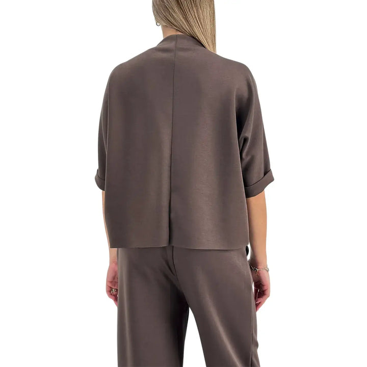 Bassini Felpa Donna Cioccolato Oversize con Scollo a Cratere, Maniche Raglan e Spilla Oro