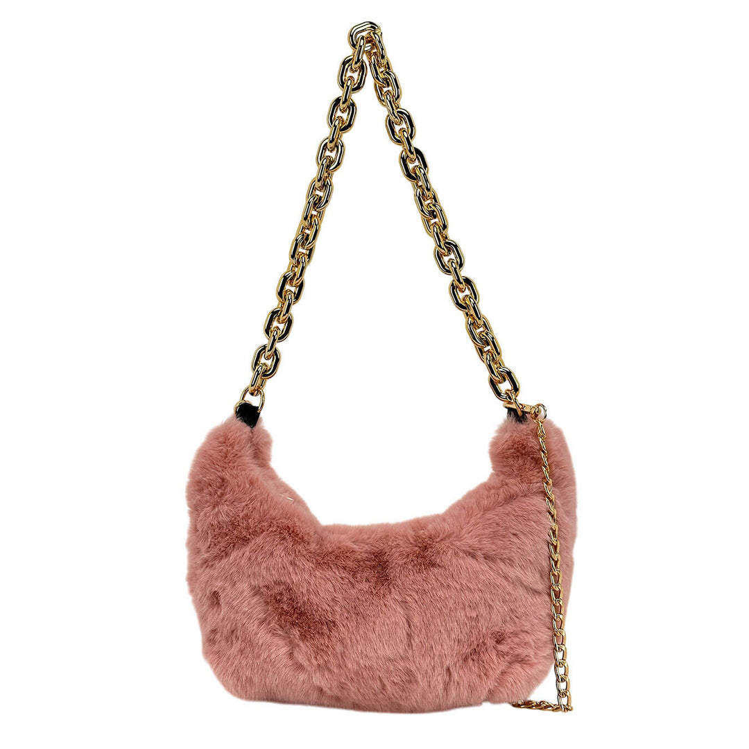 Bassini Borsa Donna, Shoulder Bag Medium, Ecopelliccia, Rosa