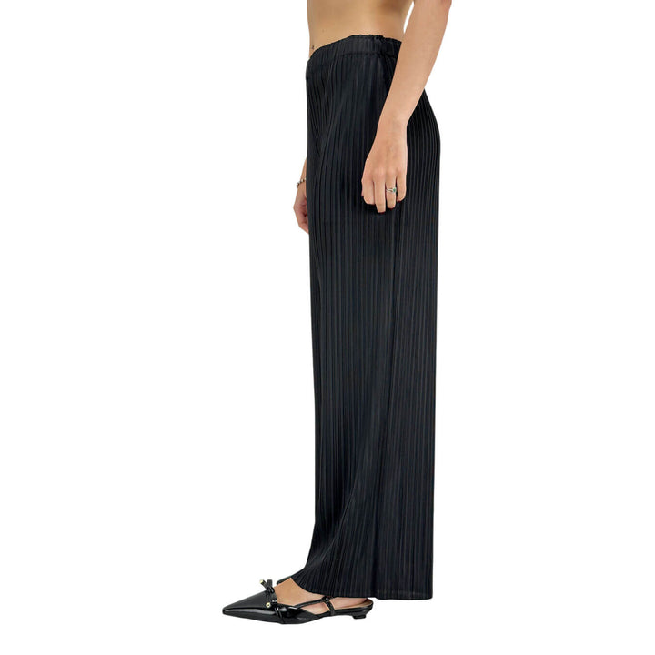 Meimeij Pantaloni Donna, Palazzo, Tessuto Plissé, Nero