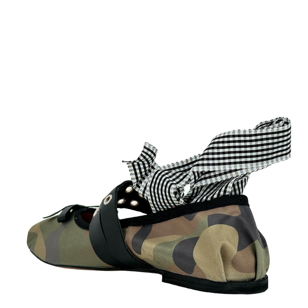 Divine Follie Scarpe Donna, Ballerina, Lacci alla Caviglia, Pelle, Camouflage - BassiniBoutique.it