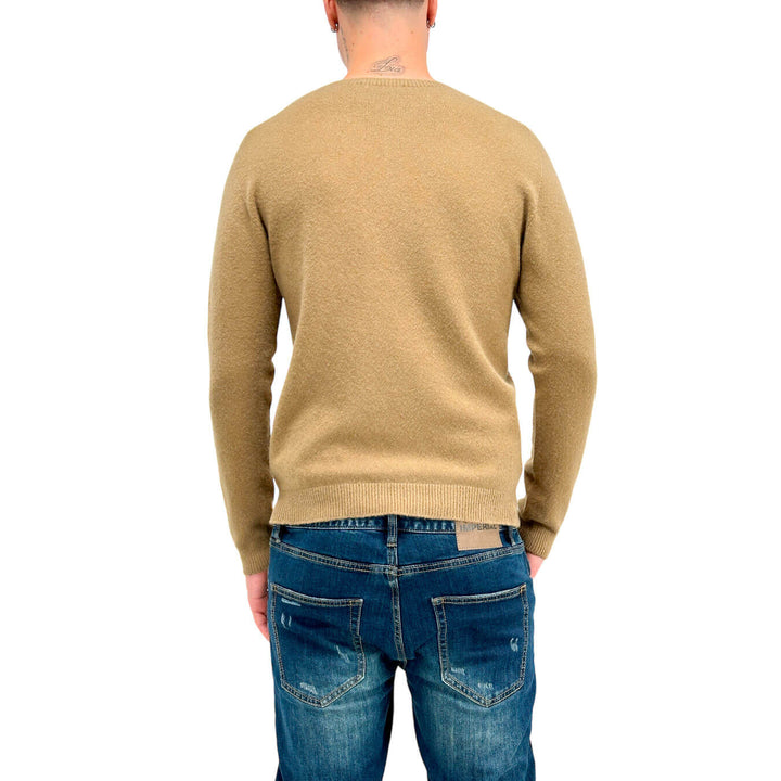 Imperial Men's Sweater, Crew Neck, Long Sleeve, Mixed Fabric, Beige