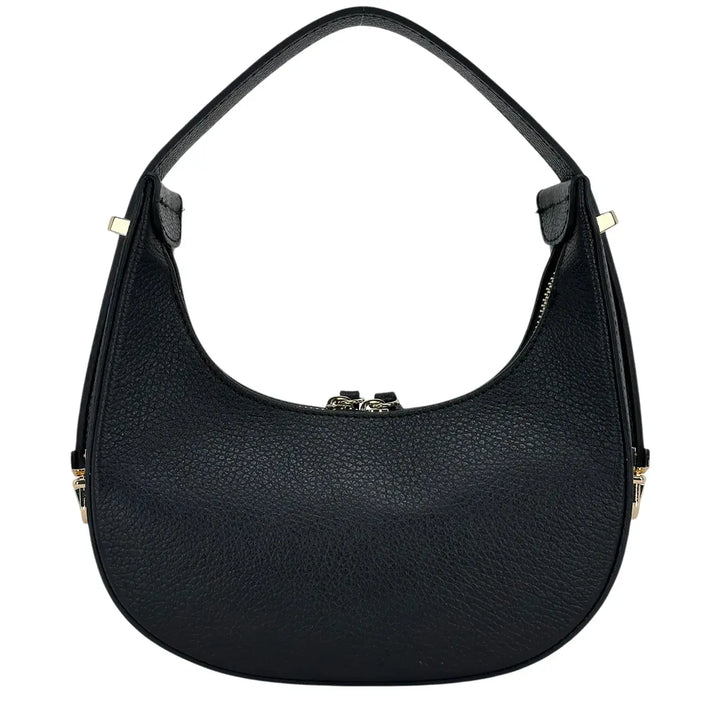 Bassini Borsa Donna Mini in Pelle Nera con Tracolla Regolabile e Chiusura Zip