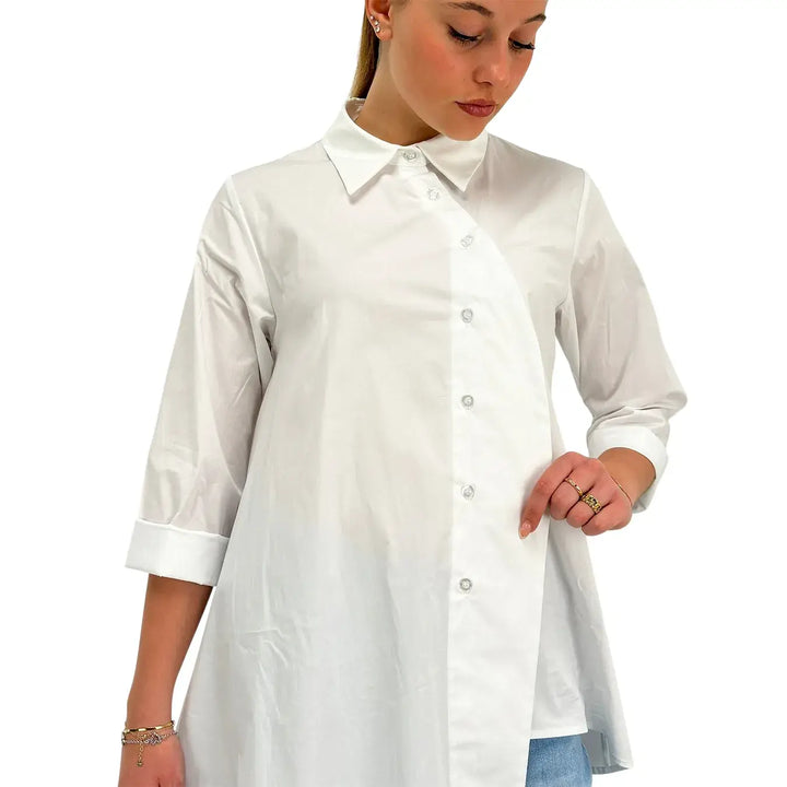 Bassini, Blusa, Donna, Maniche 3/4, Cotone, Bianco