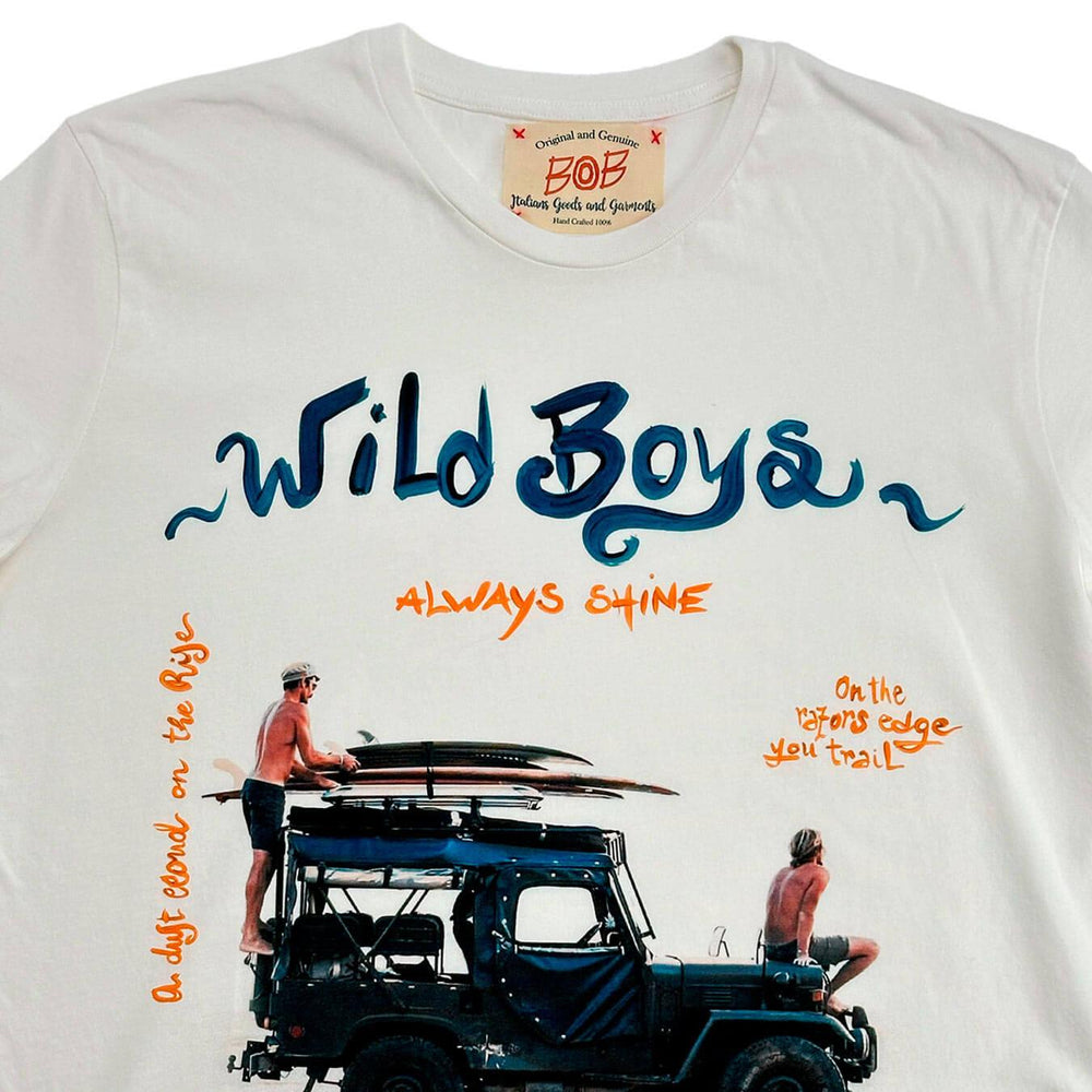 Bob Maglia T-Shirt Uomo, Stampa "Wild Boys", Cotone, Bianco - BassiniBoutique.it