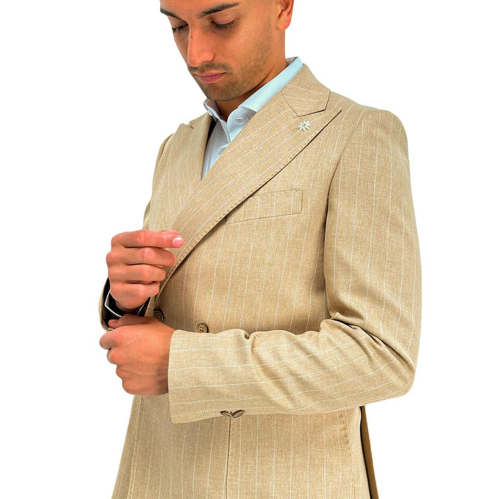 Edd Giacca Cerigotto Uomo, Doppio Petto, Tessuto Gessato, Beige - BassiniBoutique.it