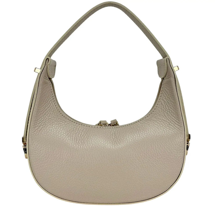 Bassini Borsa Donna Mini in Pelle Avorio con Tracolla Regolabile e Chiusura Zip