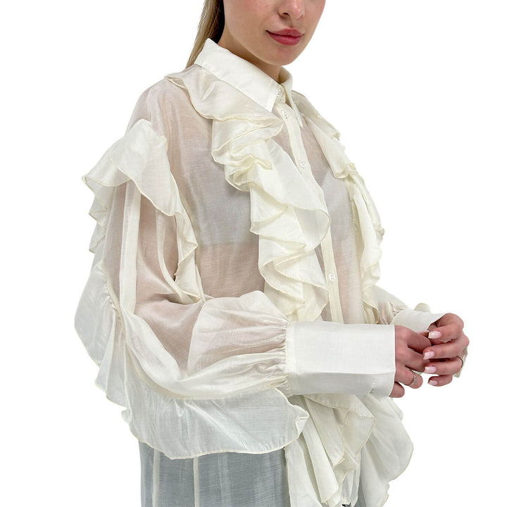 Tensione In Camicia Donna, Ruches Decorative, Beige