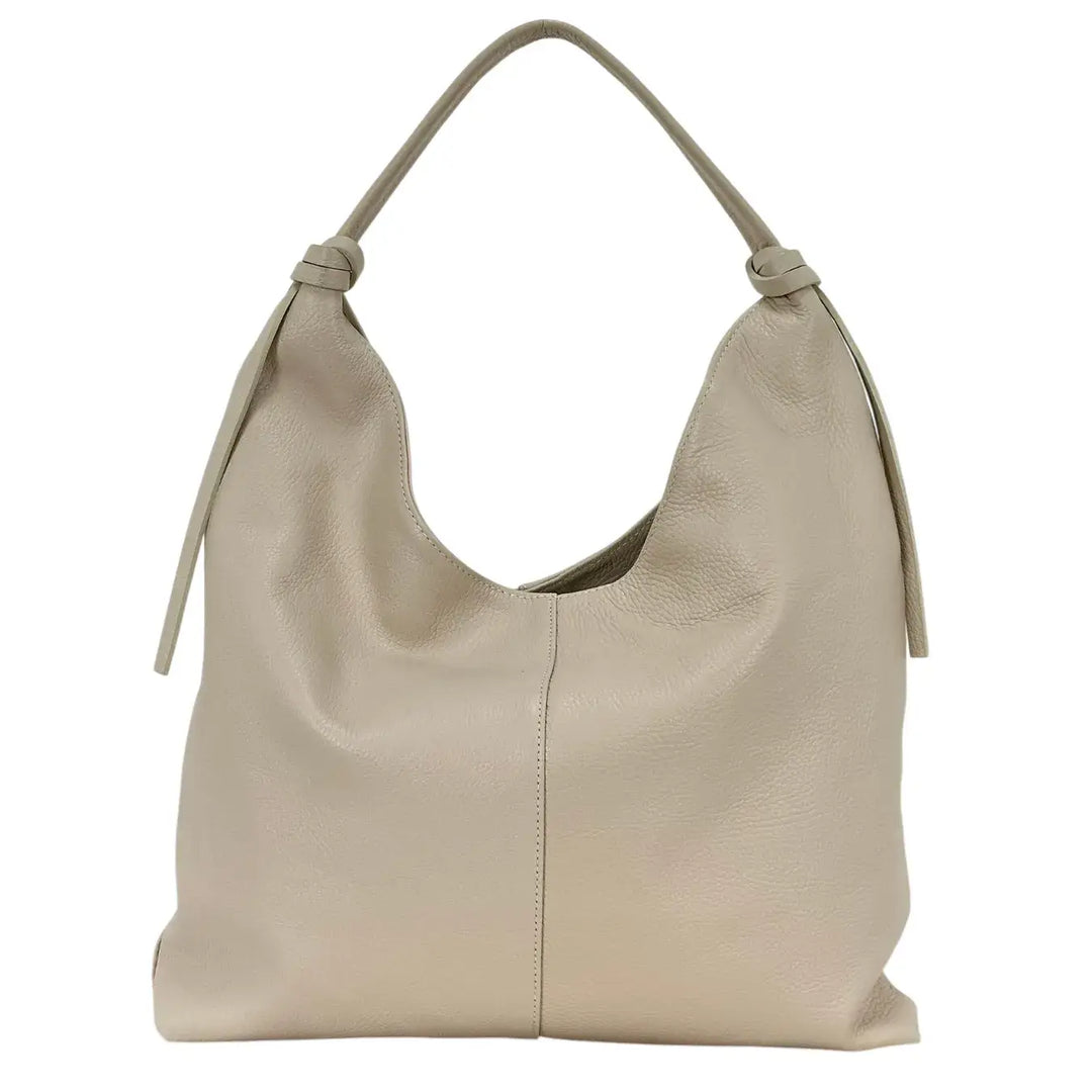 Bassini Borsa Donna Sacca in Pelle Avorio con Spallaccio e Chiusura Zip con Tasche Interne