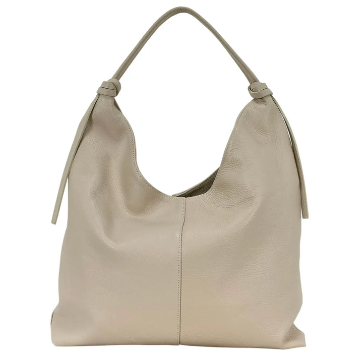 Bassini Borsa Donna Sacca in Pelle Avorio con Spallaccio e Chiusura Zip con Tasche Interne