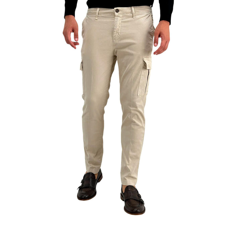 Moro Pantaloni Uomo, Cargo, Tasche Laterali, Cotone, Beige