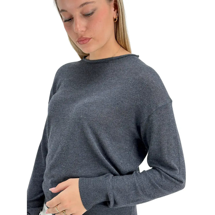 Bassini Maglia Donna Antracite Crop Over con Girocollo Orlato e Maniche Lunghe