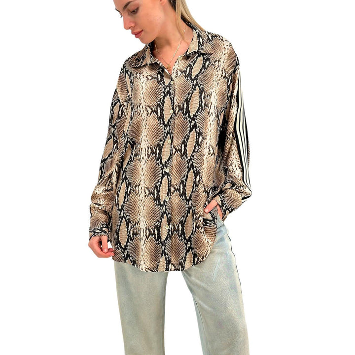 Tensione In Camicia Donna, Stampa Leopardata, Bande, Viscosa, Marrone - BassiniBoutique.it