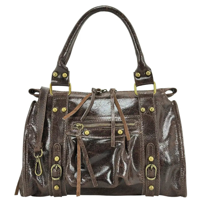 Bassini, City Bag, Media, Vera Pelle, Cioccolato