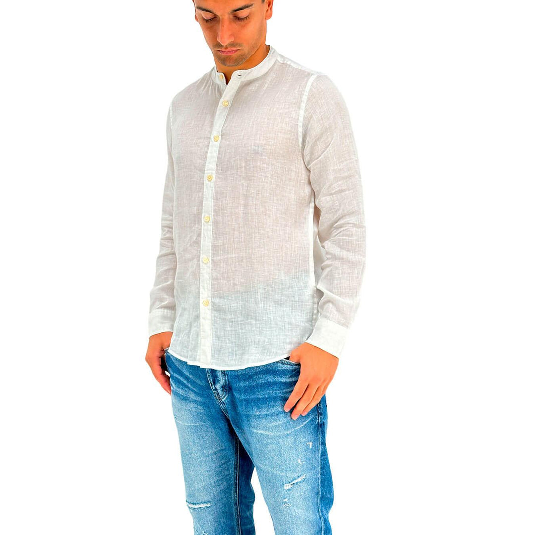 MarKup Camicia Uomo, Collo Alla Coreana, Puro Lino, Modello Basic - BassiniBoutique.it