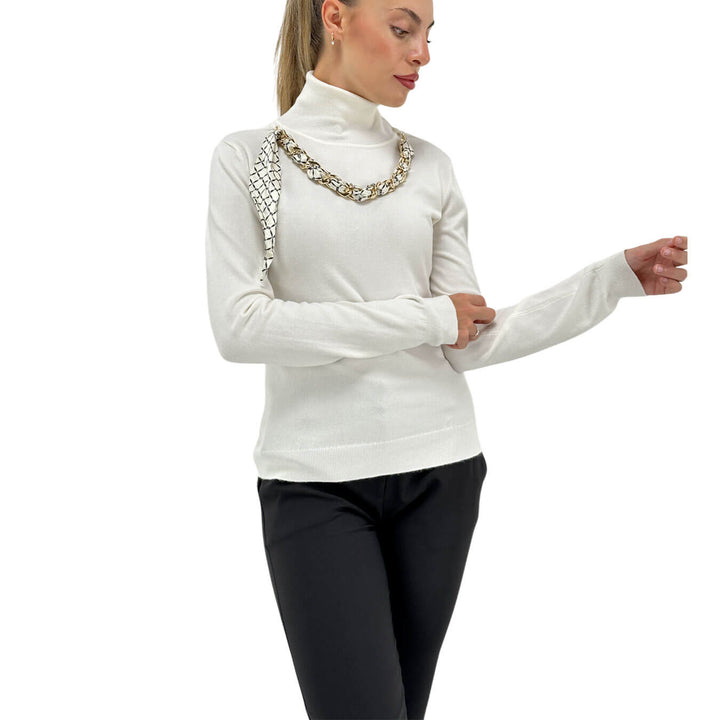 Relish, Maglia, Collo Alto, Viscosa, Collana, Bianco
