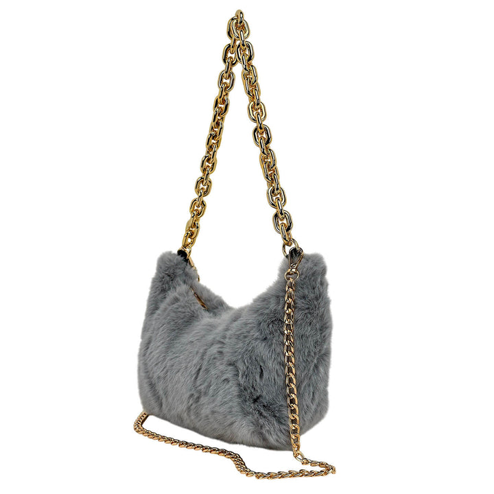 Bassini Borsa Donna, Shoulder Bag Medium, Ecopelliccia, Celeste