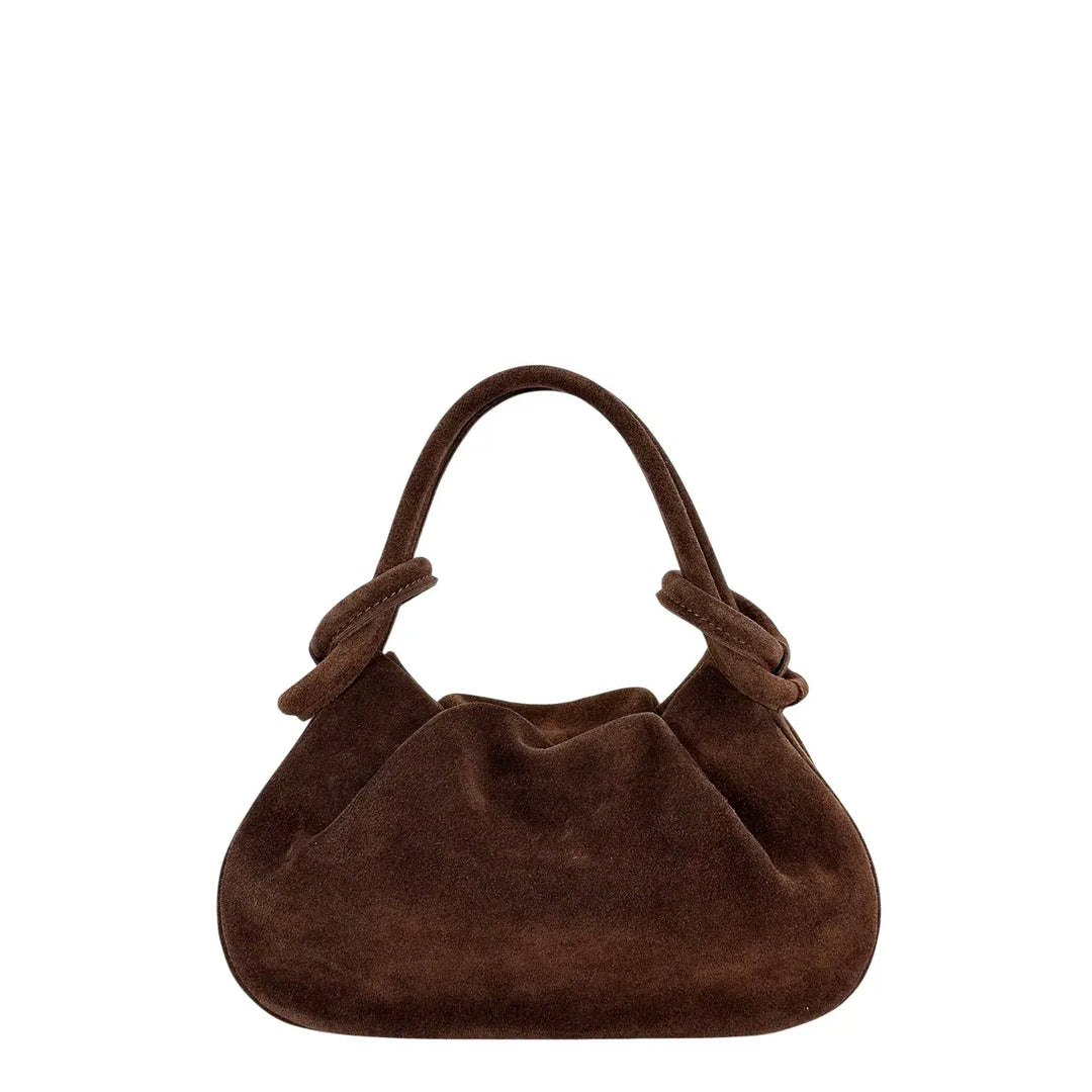 Bassini Borsa Donna Pasticcino in Pelle Scamosciata Cognac con Doppi Manici e Tracolla Rimovibile