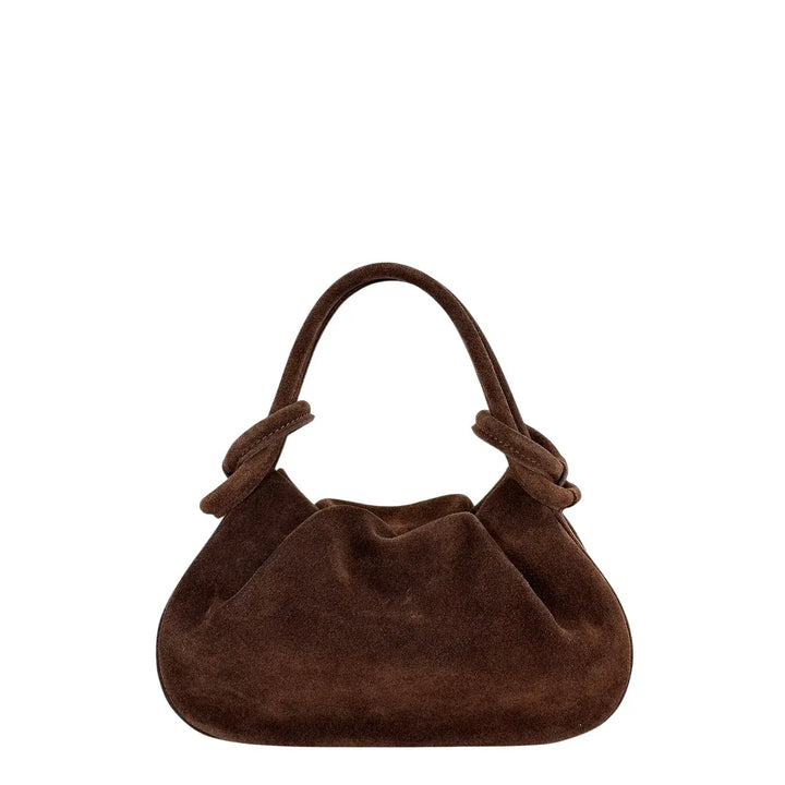 Bassini Borsa Donna Pasticcino in Pelle Scamosciata Cognac con Doppi Manici e Tracolla Rimovibile