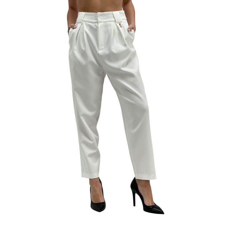 Relish Setmu Pantaloni Donna, Modello Capri, Vita Alta, Bianco