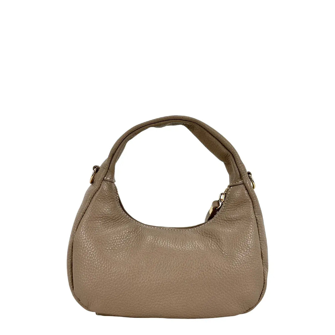 Bassini Borsa Donna Piccola in Pelle Taupe Mini Sacca a Mano con Tracolla Rimovibile