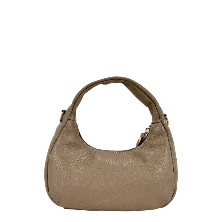 Bassini Borsa Donna Piccola in Pelle Taupe Mini Sacca a Mano con Tracolla Rimovibile