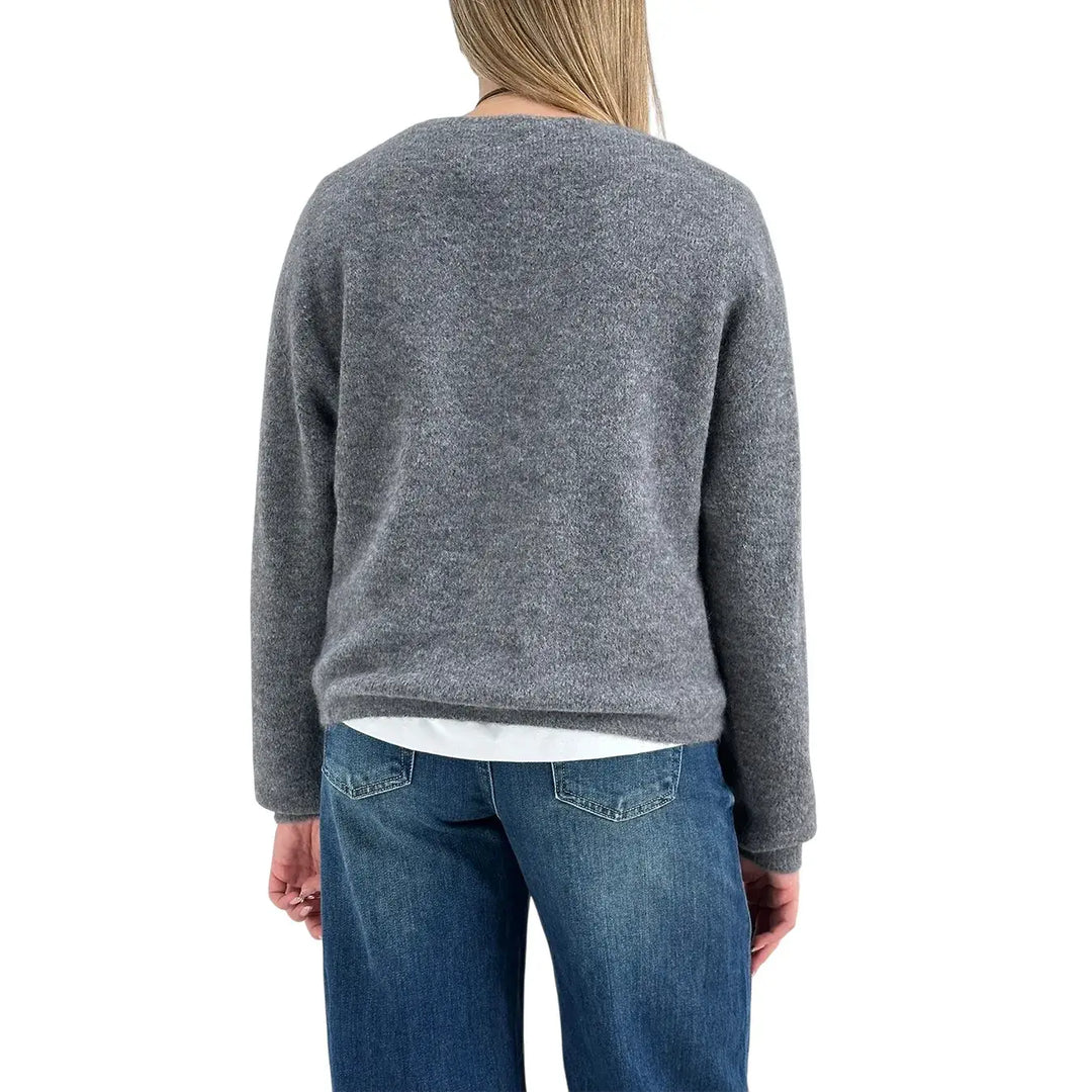 Bassini Cardigan Donna Grigio Melange Oversize con Cinque Bottoni e Maniche Raglan