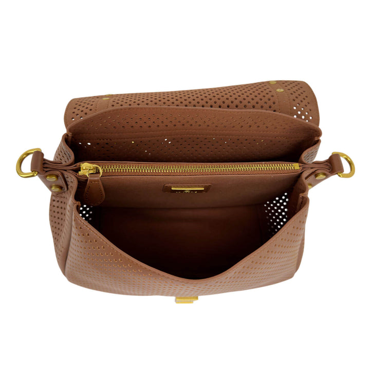 La Carrie Atena Medium Borsa Donna, Pelle Traforata, Marrone